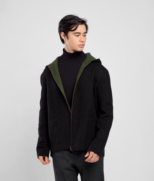 Hooded Reversible Jacket - olive branch and heather black