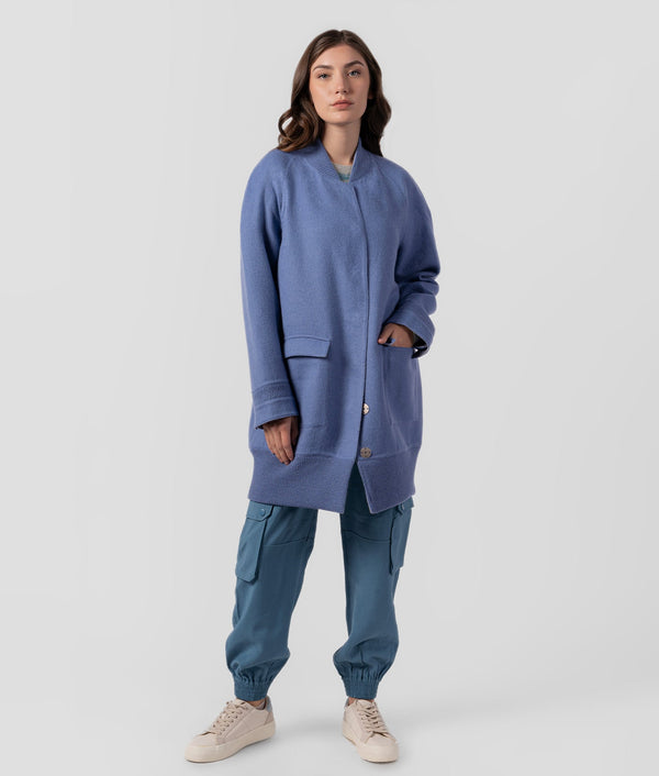 Reversible Bomber Long Coat - Wild Blue Yonder And Spun Pearl