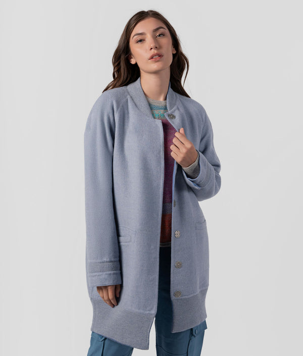 Reversible Bomber Long Coat - Wild Blue Yonder And Spun Pearl