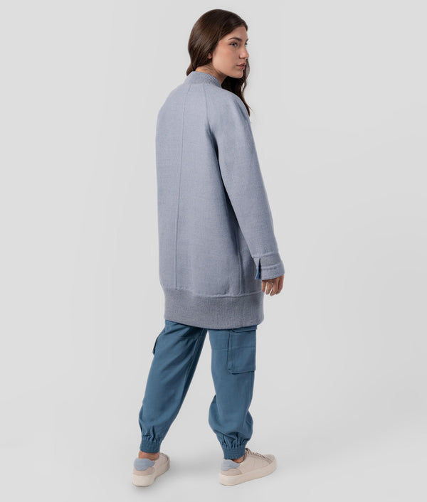 Reversible Bomber Long Coat - Wild Blue Yonder And Spun Pearl