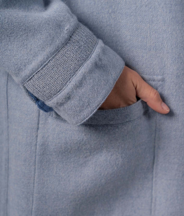 Reversible Bomber Long Coat - Wild Blue Yonder And Spun Pearl