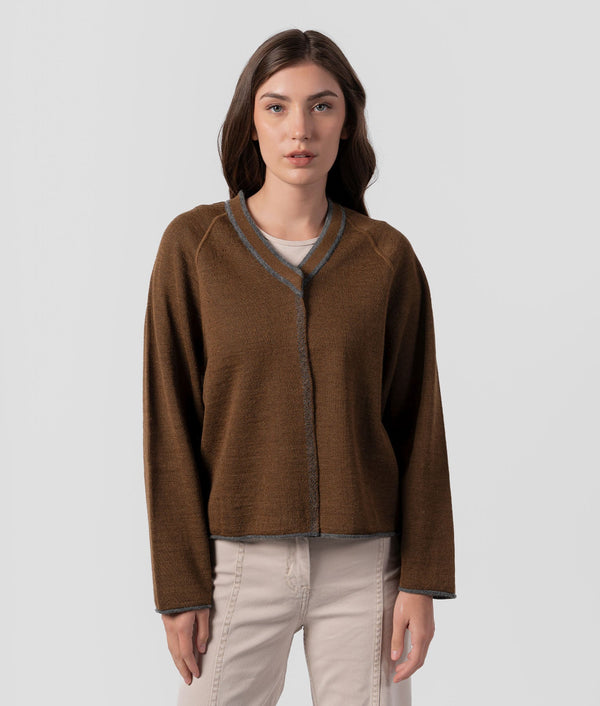 Elise Reversible Cardigan - Charcoal Grey And Coffee Brown
