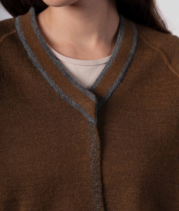 Elise Reversible Cardigan - Charcoal Grey And Coffee Brown