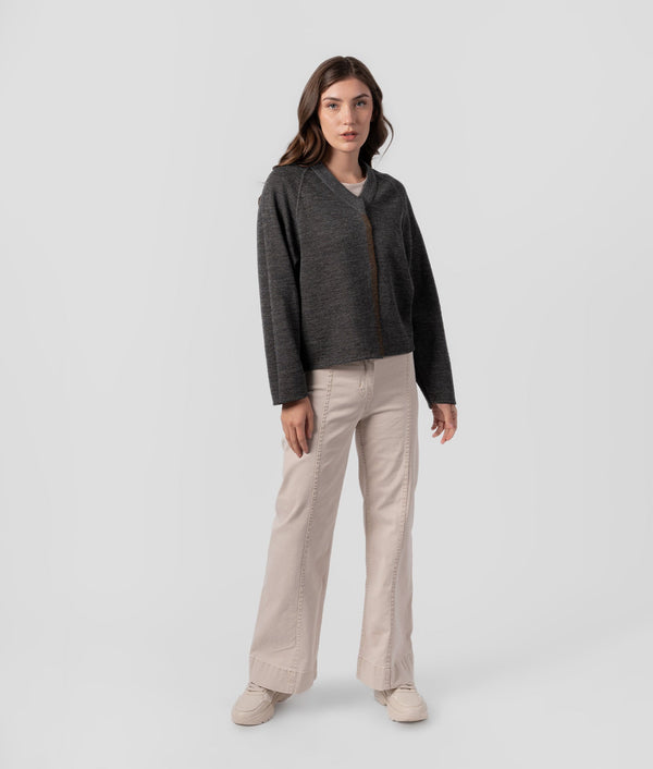 Elise Reversible Cardigan - Charcoal Grey And Coffee Brown