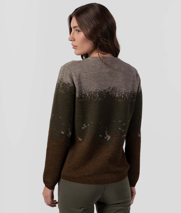 Mediated Edited Crew Neck Sweater - Dark Olive Green And Earthy Brown