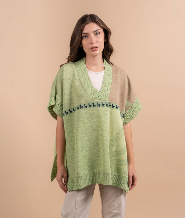 Los Logos Poncho - Light Green And Blush Beige