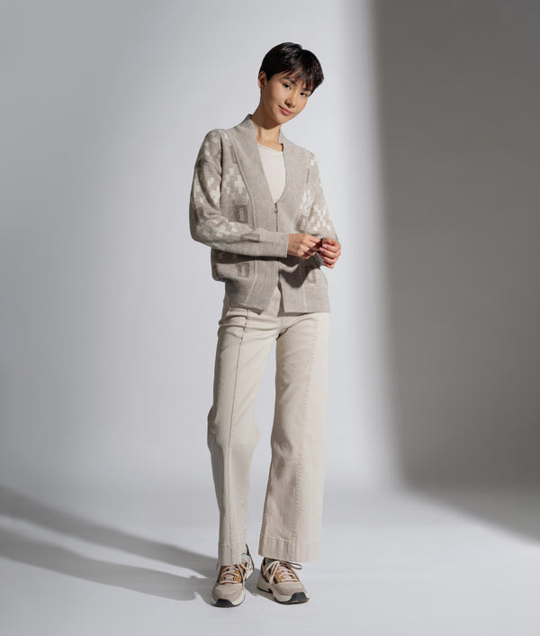 Zipped Front Shawl Neck Cardigan