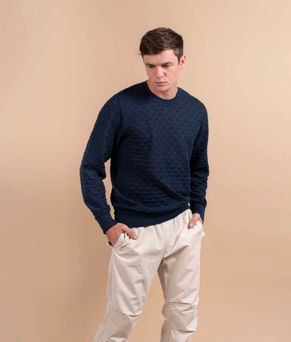 Los Angulos Crew Neck Men's Sweater- navy blue