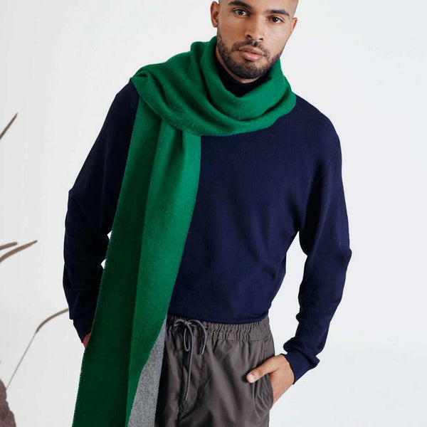 Double Face Scarf - Emerald And Dark Gray