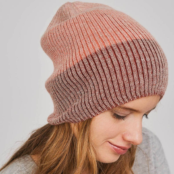 Ribbed Beanie - Fusion Coral And Burnt Henna