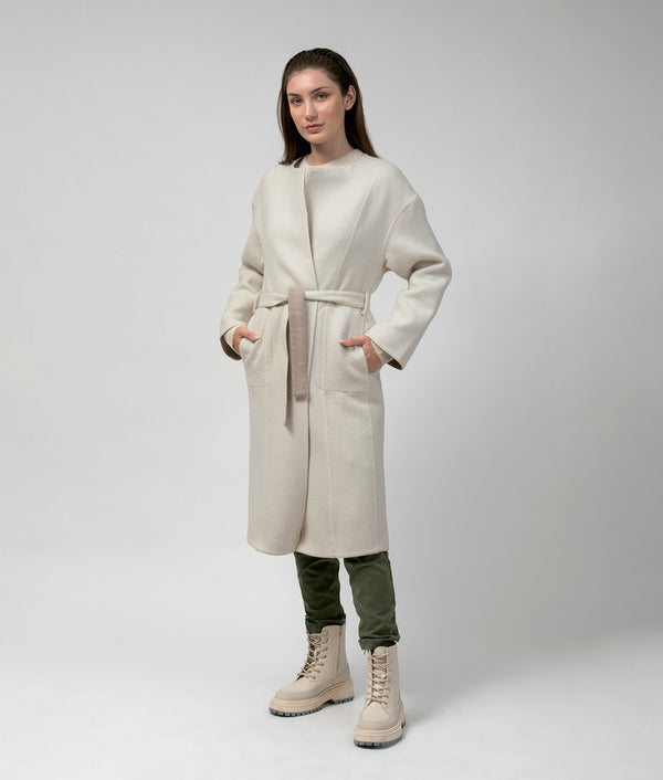 Belted Eased Coat Reversible - Rope And Pristine