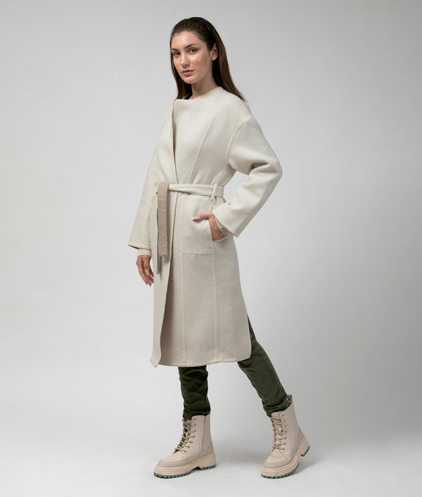 Belted Eased Coat Reversible - Antique White And Renewick Beige