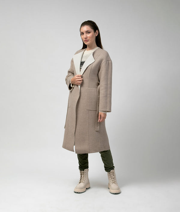 Belted Eased Coat Reversible - Rope And Pristine