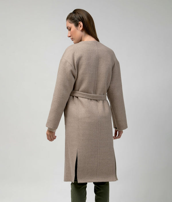 Belted Eased Coat Reversible - Antique White And Renewick Beige