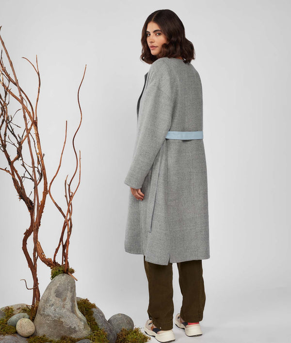 Belted Eased Coat Reversible - Drizzle And Heavenly Blue