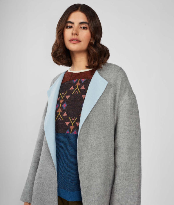 Belted Eased Coat Reversible - Drizzle And Heavenly Blue