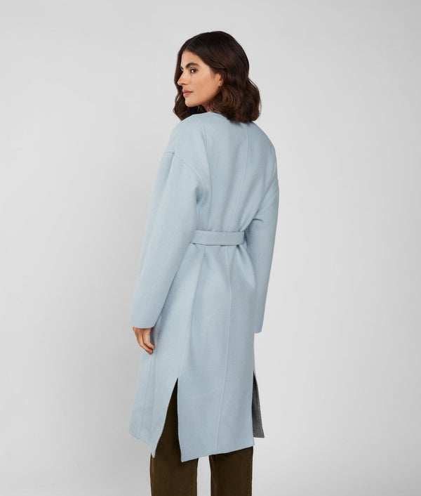 Belted Eased Coat Reversible - Drizzle And Heavenly Blue