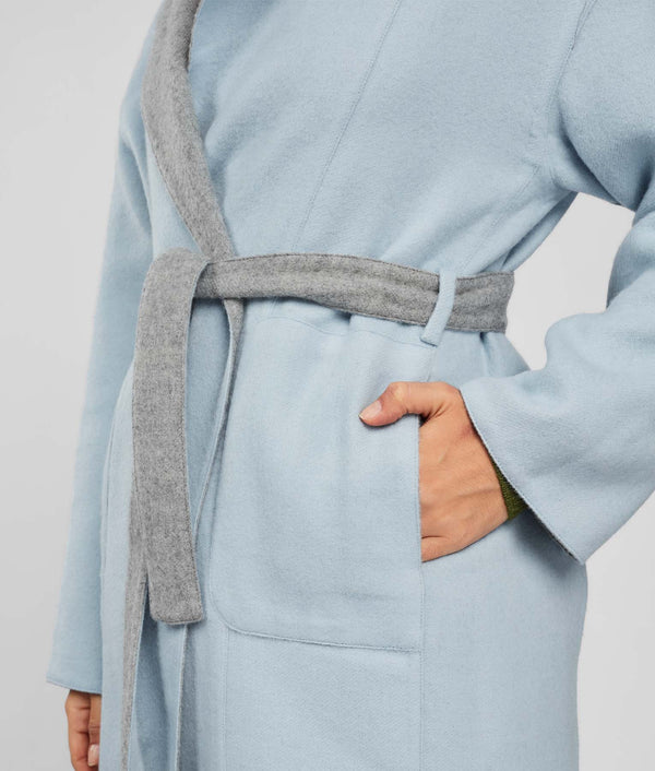 Belted Eased Coat Reversible - Drizzle And Heavenly Blue
