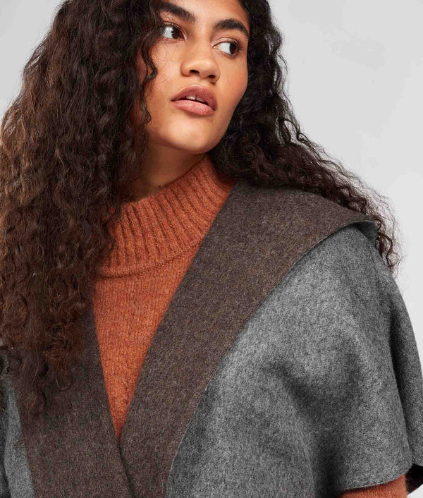 Pull Over Coat Reversible - Seal Brown And Pewter