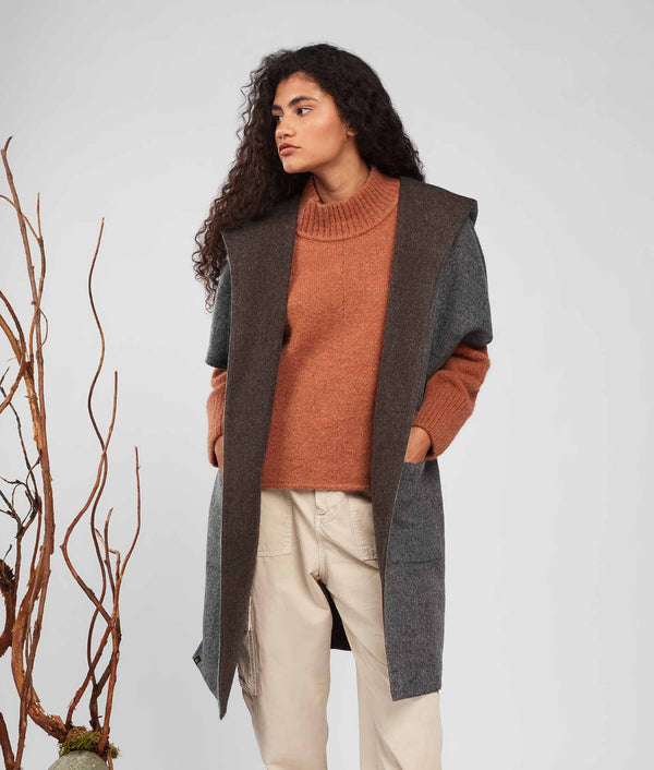 Pull Over Coat Reversible - Seal Brown And Pewter