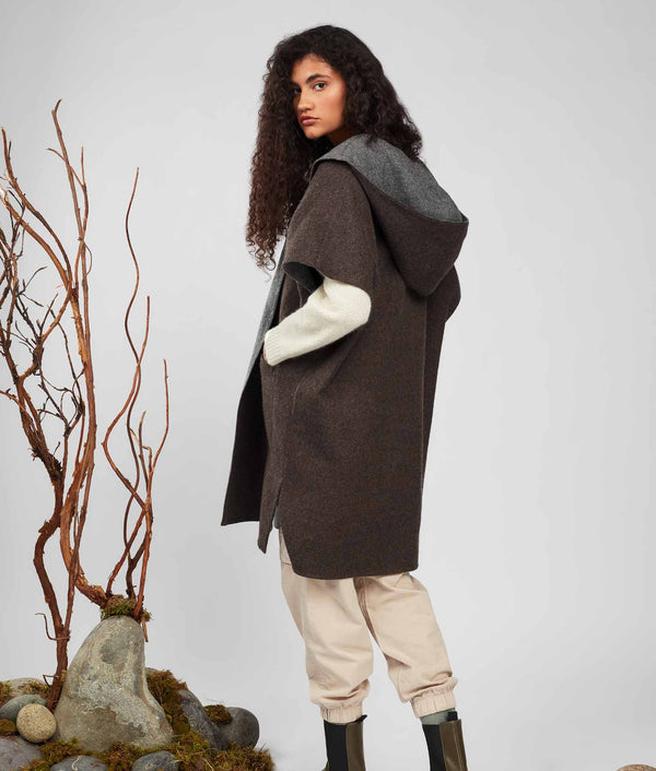 Pull Over Coat Reversible - Seal Brown And Pewter