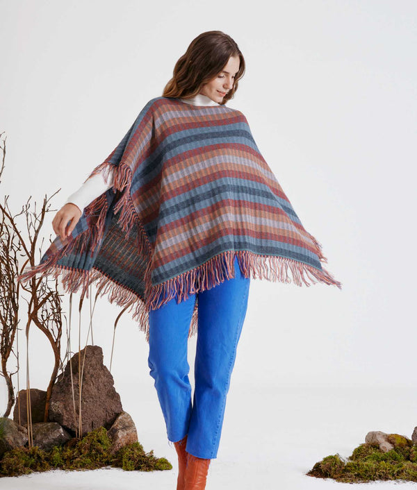 Poncho Striped Rib Reversible - Smooke Blue And Fusion Coral