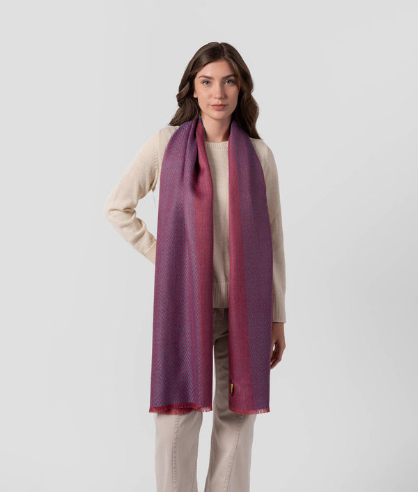 Sarga Espigas Double Face Scarf - Indigo Blue And Burgundy