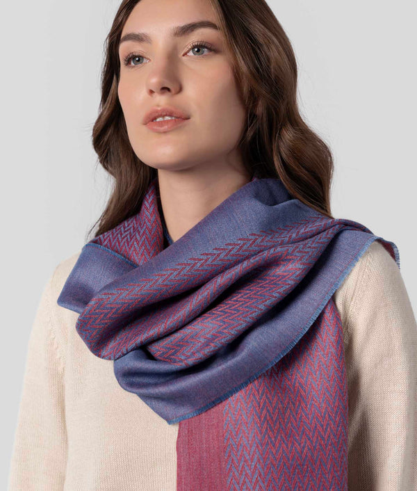Sarga Espigas Double Face Scarf - Indigo Blue And Burgundy