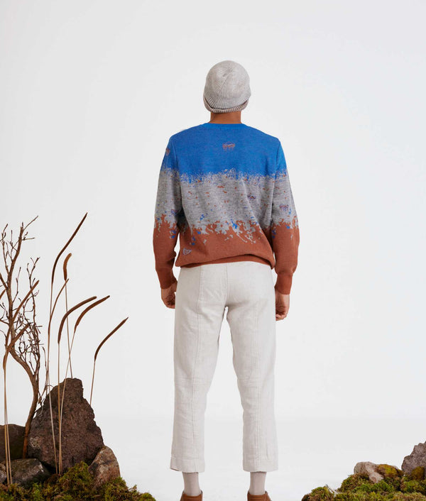 Mediated Mens Sweater - Dazzling Blue And Redwood
