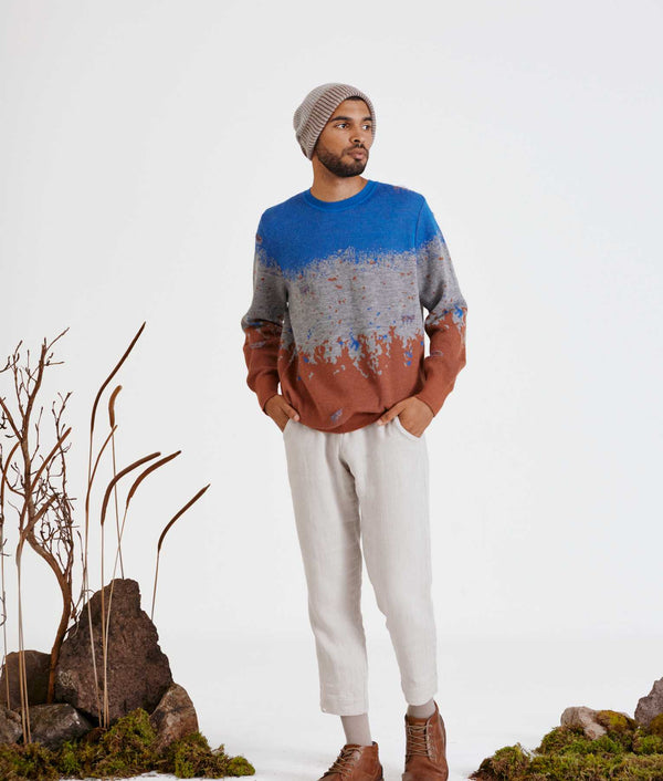 Mediated Mens Sweater - Dazzling Blue And Redwood