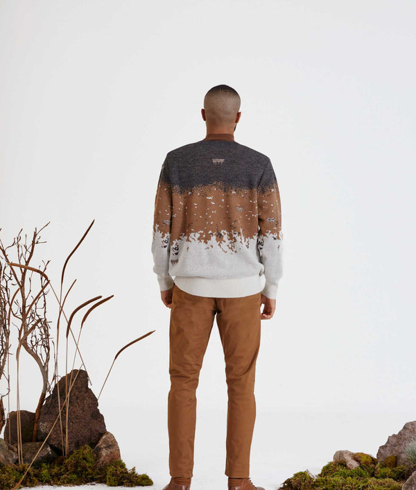 Mediated Mens Sweater - Toasted Coconout And Gray Pinstripe