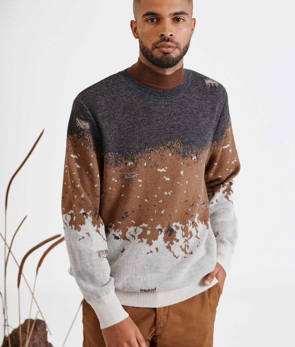Mediated Mens Sweater - Toasted Coconout And Gray Pinstripe