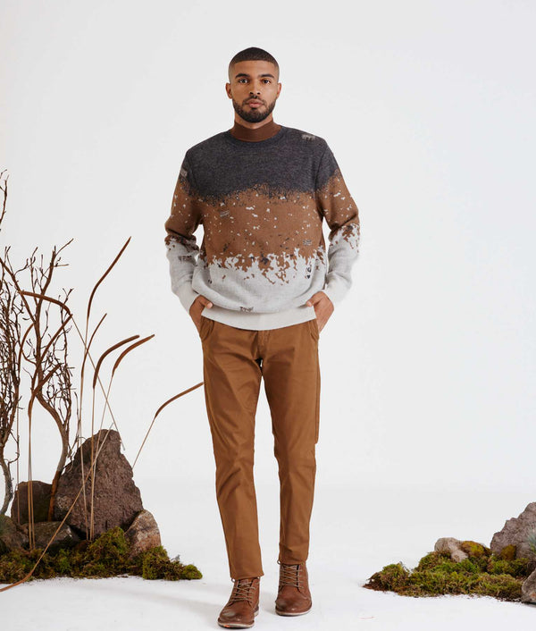 Mediated Mens Sweater - Toasted Coconout And Gray Pinstripe