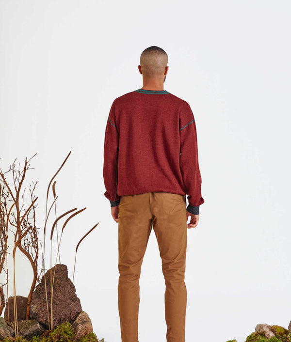 Reversible Eased Sweater - Gray Pinstripe And Widsor Wine