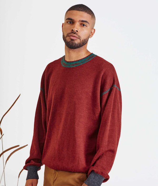 Reversible Eased Sweater - Gray Pinstripe And Widsor Wine