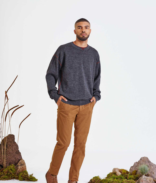 Reversible Eased Sweater - Gray Pinstripe And Widsor Wine