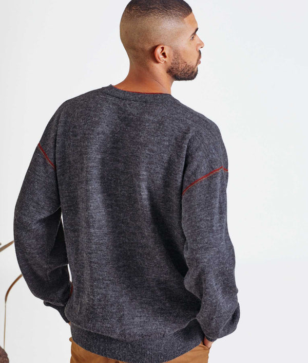 Reversible Eased Sweater - Gray Pinstripe And Widsor Wine