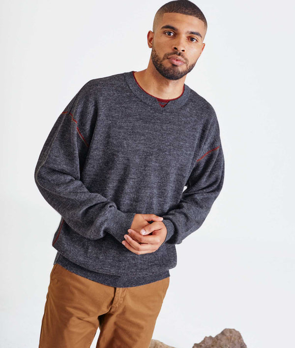 Reversible Eased Sweater - Gray Pinstripe And Widsor Wine