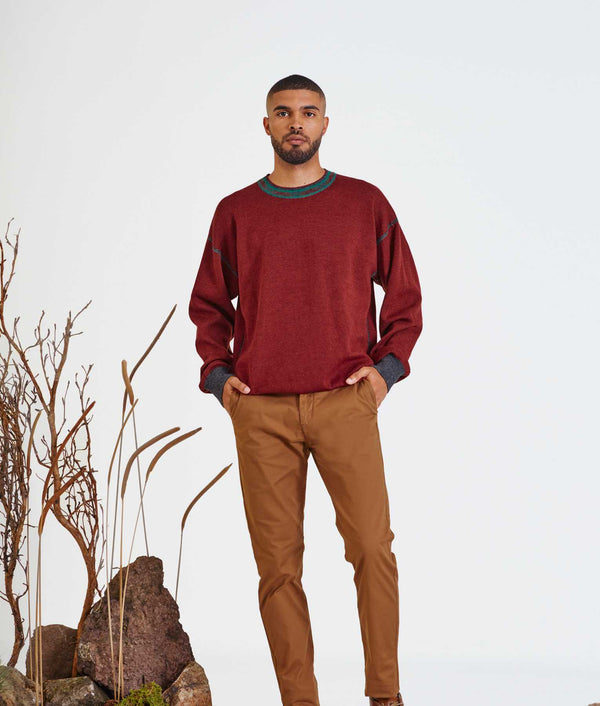 Reversible Eased Sweater - Gray Pinstripe And Widsor Wine