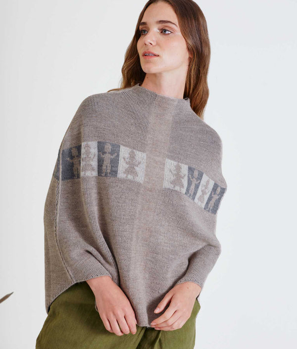 Juntos Poncho Reversible - Humus And Charcoal Gray