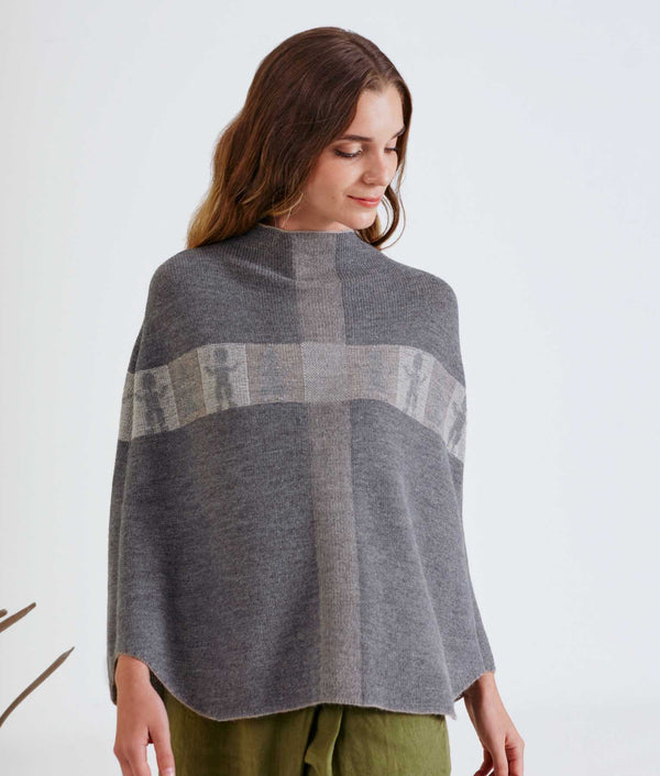 Juntos Poncho Reversible - Humus And Charcoal Gray
