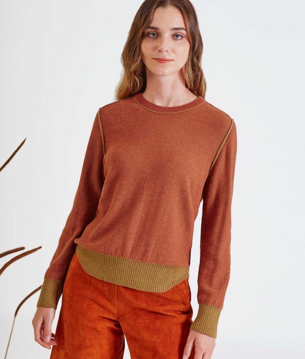 Reversible Year Round Sweater - Olivenite And Redwood