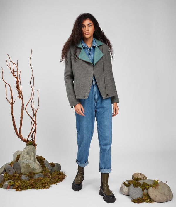 Zipped Front Jacket - Dusty Turquoise And Sedona Sage