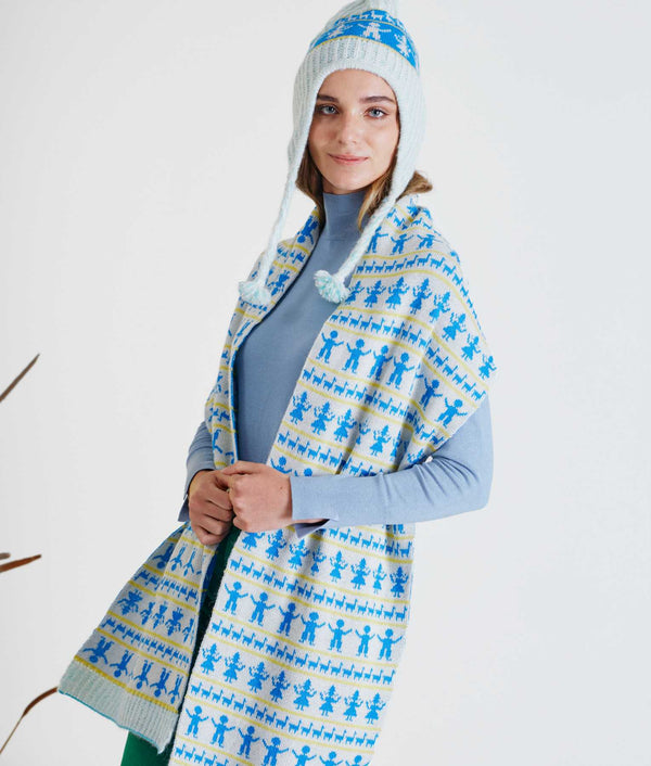 Rising Double Face Scarf - Dynamic Blue And Antique White