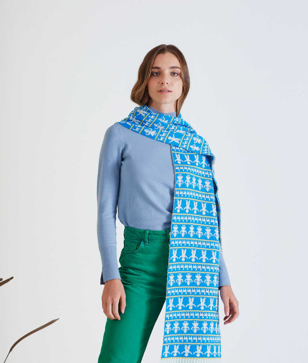 Rising Double Face Scarf - Dynamic Blue And Antique White