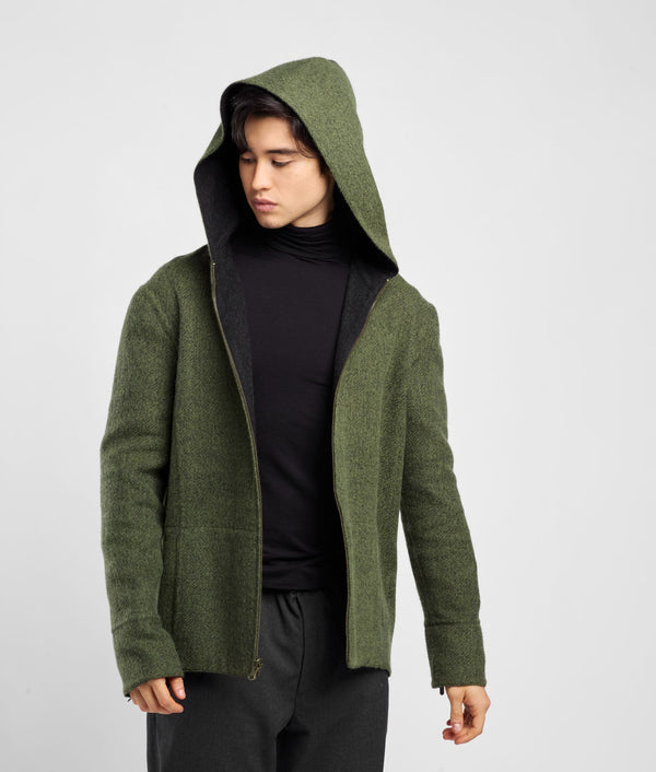 Hooded Reversible Jacket - olive branch and heather black
