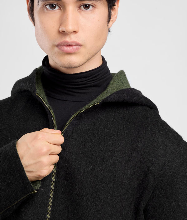 Hooded Reversible Jacket - olive branch and heather black