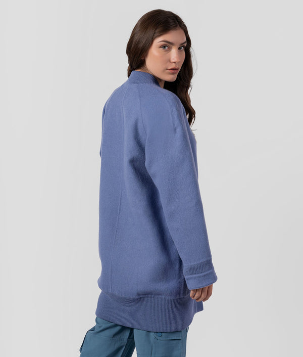 Reversible Bomber Long Coat - Wild Blue Yonder And Spun Pearl