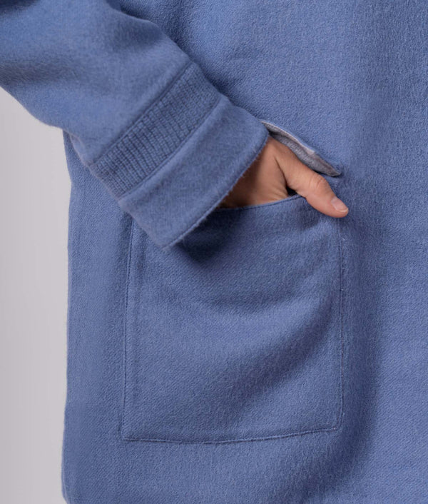 Reversible Bomber Long Coat - Wild Blue Yonder And Spun Pearl