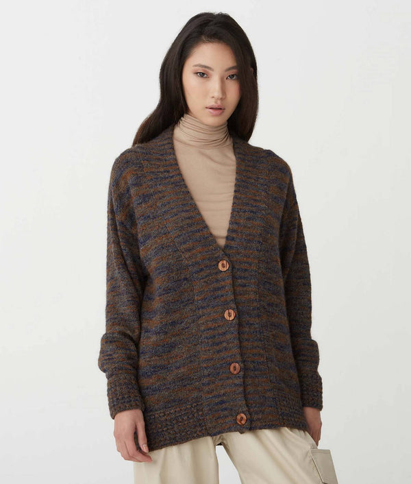 Jersey Cardigan - Mazarine Blue And Golden Oak